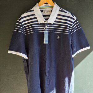 Original Penguin Short Sleeve Cotton Polo Shirt Dark Sapphire Striped LARGE NWT